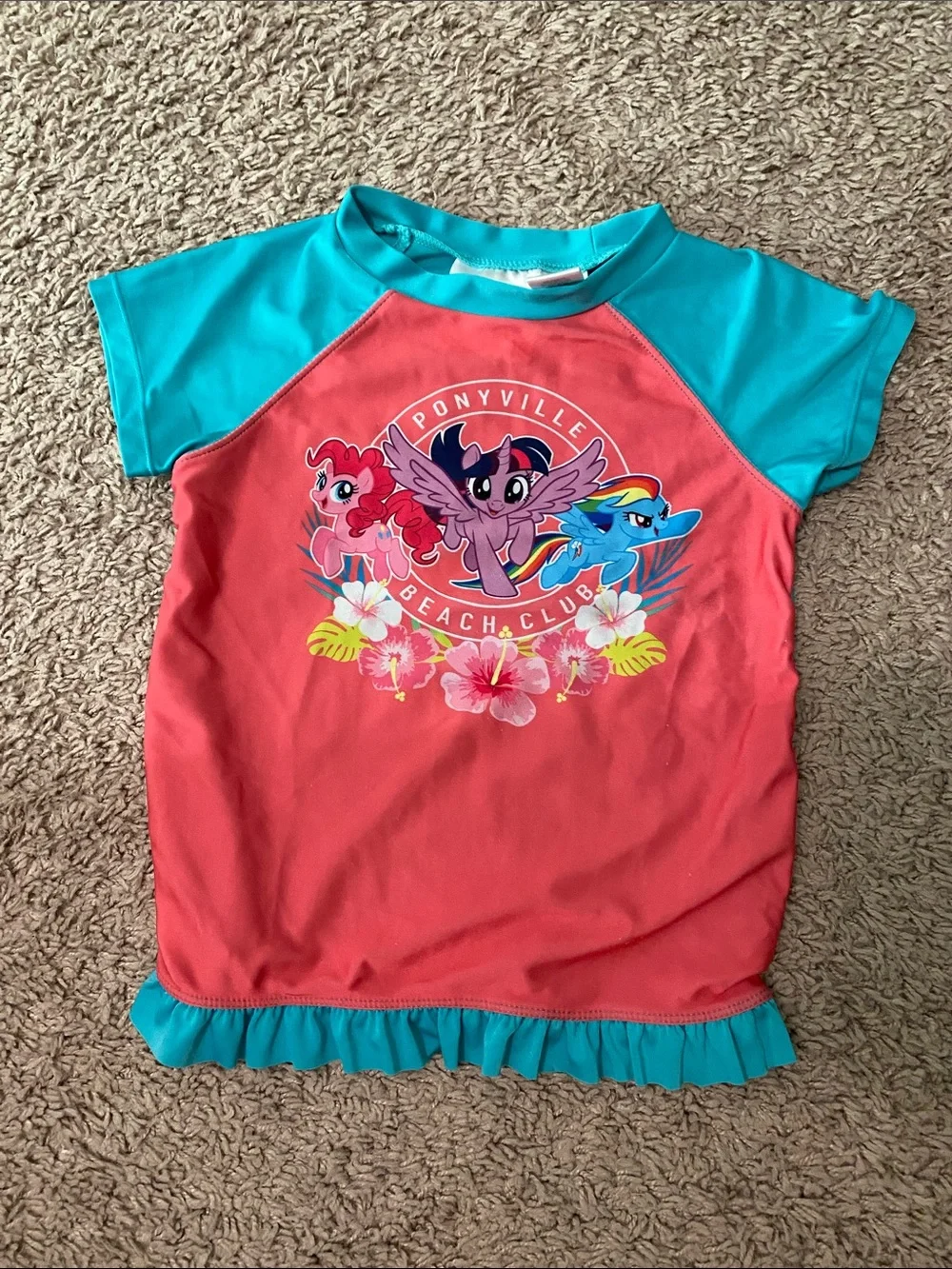 My Little Pony Coral and Teal Kids Rashguard Swim Top 6/6X